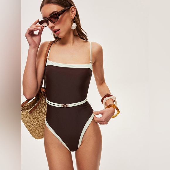 Commense Other - Commense Contrast Trim Metal Detail Spaghetti Strap One-Piece Swimsuit NWT